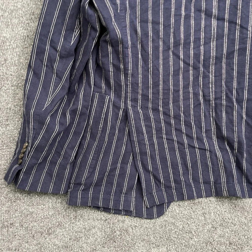 Cremieux Linen Blend Striped Sport Coat Men's Sz M Unstructured Navy Blue